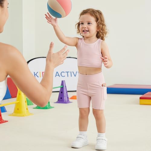 Image of Chichoo Girl's 2 Piece Athletic Outfits Workout Sets Sleeveless Crop Tank Tops and Bike Shorts Gymnastic Yoga Summer Kid 2-6Y