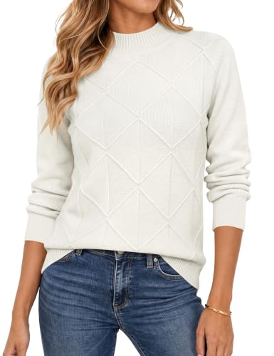 Sweaters for Women Mock Neck Long Sleeve Ribbed 15 sweaters for women - white