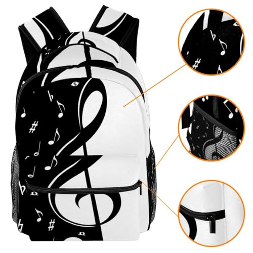 Sac à dos d'école anti-fatigue à motif notes de musique pour collège et lycée - 3