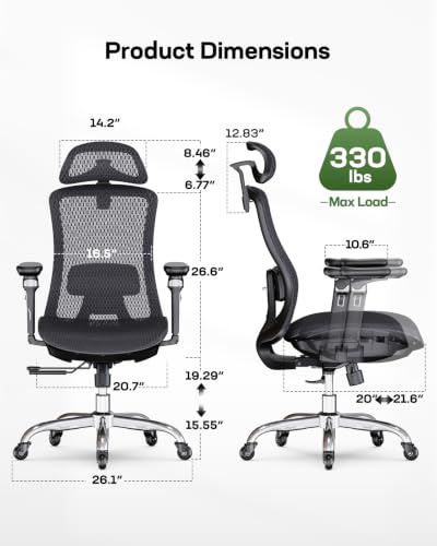 Image of Marsail Big and Tall Mesh Ergonomic Office Chair with 6D Armrests, 3 Pack