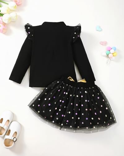 Mioglrie Little Girl Dress Birthday Dress for Girls Ruffle Long Sleeve Princess Shirt Tutu Tulle Skirts Clothes Outfits 2T-8T4