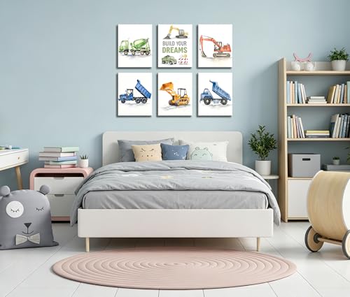 Image of Frimeeme Construction Vehicles Canvas Wall Art for Kids, 8x10 Inches