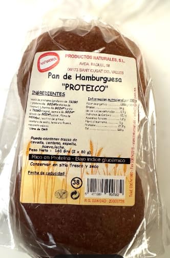 Pan de Hamburguesa Proteico, Rico en Proteína, Bajo Índice Glucémico, 160 g. Pack de 3