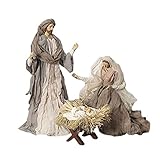 Large Holy Family Christmas Nativity Set, 3 Pieces, 17.5 Inch Tall, Fabric & Resin