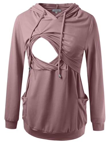 Image of GINKANA Womens Nursing Hoodie Top Sweatshirt Long Sleeve Button Decoration Pockets Shirts Tunic Top