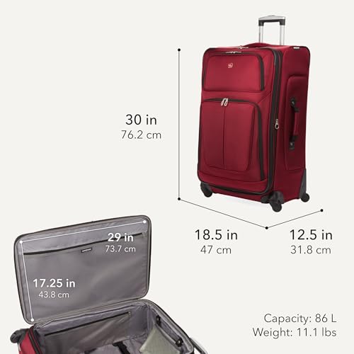 Image of SWISSGEAR Sion Softside Expandable Spinner Luggage Durable Lightweight Travel Suitcase, Burgundy, Checked-Large