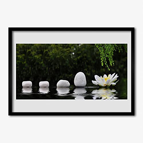Image cadre en MDF fleur de lotus décoration murale affiche encadrée 70x50 cm salon et cuisine