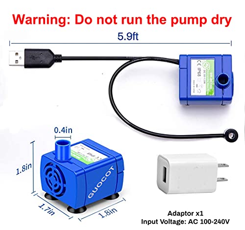 Bomba para fuente de agua para gatos, 5V, con adaptador USB miniatura 3