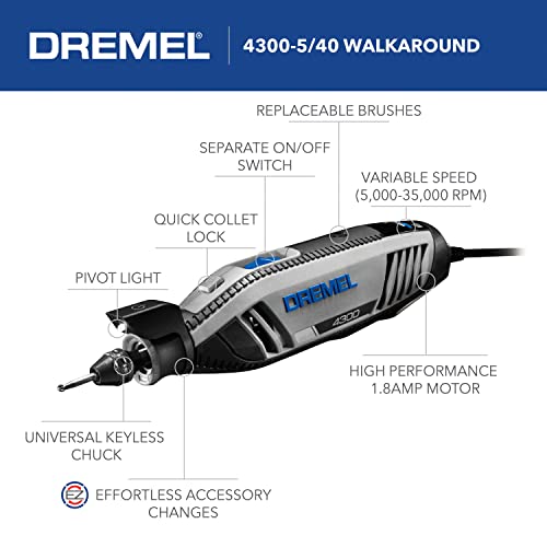 Dremel 4300-5/40 High Performance Rotary Tool Kit with LED Light- 5 Attachments & 40 Accessories- Engraver, Sander, and Polisher- Perfect for Grinding, Cutting, Wood Carving, Sanding, and Engraving