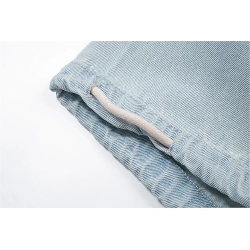 Men Denim Blue Casual Jeans Elasticity Drawstring Pocket Oversized Denim Trouser4