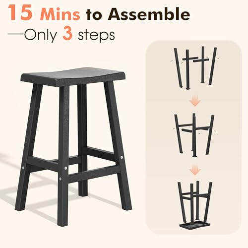 Butacos impermeables NUNU LAB, juego de 2 unidades, altura 24 pulgadas, para interior y exterior, con respaldo curvo, resistentes a los rayos UV, sillas para desayuno, comedor o patio (24") miniatura 7