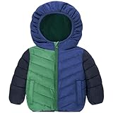 UNICOMIDEA 2T Baby Boy Jacket Green Infant Winter Coats Hooded Fleece Down Color-Block Thicken Warm Zipper Lightweight Puffer Toddler Outerwear with Pockets for 18-24 Months
