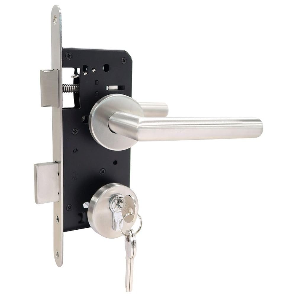 Cerradura embutida para puerta o cancela de jardín derecha/izquierda 72/45 mm set con manillas acero inoxidable rosetas cilindro 40/40 3 llaves