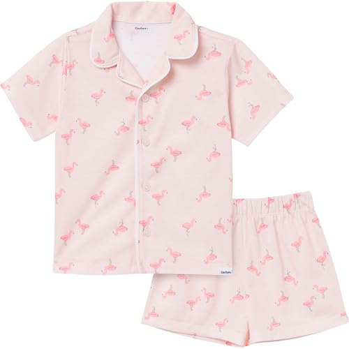 Gerber Toddlers and Baby Girls 2-Piece Coat Style Pajama Short Set Flamingoes 4T