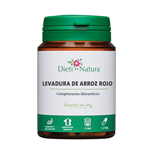 Levadura de arroz rojo 200 cápsulas de Dieti Natura [Ayuda contra el colesterol][Fabricado en...