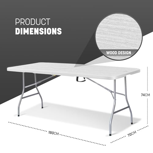 KEPLIN 6ft Folding Table with Patterned Top, 180x70x74cm – Sturdy Metal Frame, Waterproof, Portable & Easy Assembly – Ideal for Parties, BBQs, Camping (Wood Slate) - Image 2