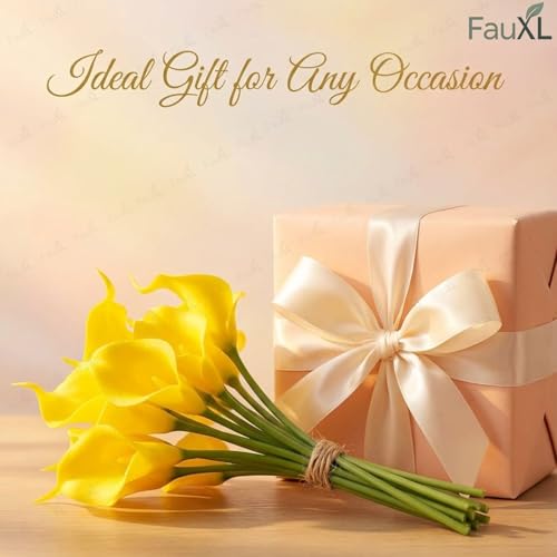 Image of 10 Pcs Artificial Calla Lily Flowers Bunch for Vase and Flower Pots- Premium Real-Look Faux Lily Stems for Home Decor, Living Room, Bedroom, Office Decoration (Vase not Included) (Yellow)