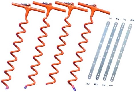 4 in-and-Out Spiral Ground Anchors - 18" Heavy Duty - for securing Canopy, Soccer Goal, Trampoline, Swing Set and More