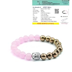 Spiry Pyrite And Rose Quartz Bracelet for Women & Men,Attracts Money Love, Fame & Luck, Certified Natural Healing Crystal, Gift For Girlfriend and Boyfriend, Beads Size 8mm 32 41penmgspTL. SL500 . SS300