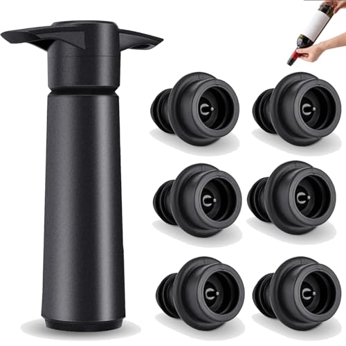 Wine Saver Vacuum Pump with 6 Stoppers,Wine Bottle Stoppers & Wine Stopper Wine Stopper Vacuum Keeps Wine Fresh,Reusable Bottle Sealer Keeps Fresh, Ideal Accessories Gift