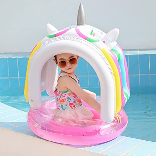 HEMOTON Anel de natação de unicórnio com dossel PVC inflável para natação brinquedo inflável de água