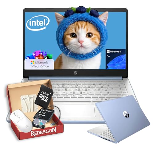 HP 2026 14' Laptop for Students - 1-Y Office 365, Intel 4-Core Processor, 4GB RAM, 128GB UFS & 256GB SD Card, Wi-Fi 6, Copilot AI, Win 11Pro, All-Day Battery Life for Business, w/Bundle (Blue)
