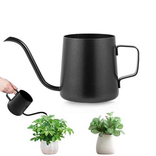 Arrosoir noir - Petit arrosoir pour plantes d'intérieur - 350 ml - Mini arrosoir en acier inoxydable - Long bec - Arrosoir de jardin pour la maison, les...