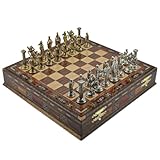 Medieval British Army Metal Chess Set for Adults,Handmade Pieces and Natural Solid Wooden Chess Board with Storage Inside King 3.35inc (Walnut)