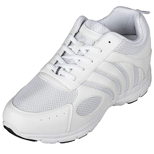 CALTO Men's Invisible Height Increasing Elevator Shoes - White Leather/Mesh Lace-up Super Lightweight Trainer Sneakers - 3 Inches Taller - G3303 - Size 10 D(M) US