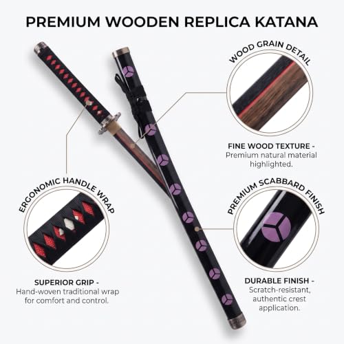 Image of OFFO One Piece Zoro Shusui Wooden Katana Replica 100cm Life Size Anime Collectible Prop for Cosplay, Display & Training | Lightweight Decorative Model Gift for Fans, Teens & Collectors