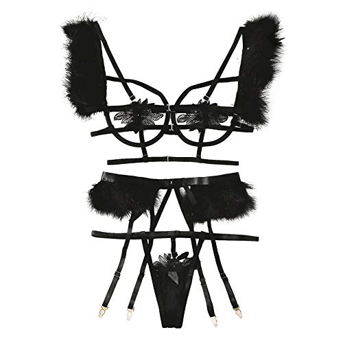 Lingerie sexy femmes avec soutien-gorge ouvert creux et porte-jarretelles en dentelle