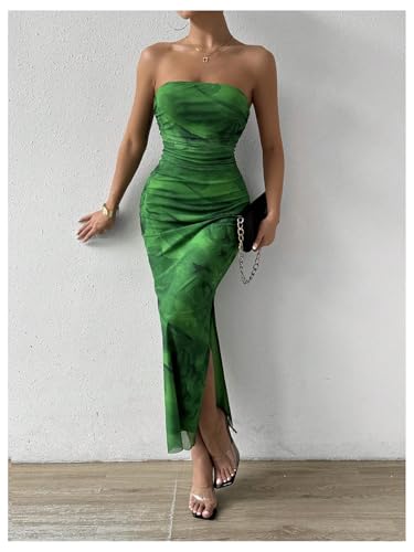Image of GORGLITTER Women's Floral Strapless Bodycon Wedding Guest Dress Vacation Summer Birthday Tropical Maxi Long Sun Dresses