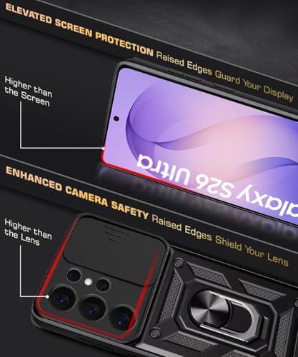 Image of WOW IMAGINE Tough Armor Bumper Mobile Back Case for Samsung Galaxy S26 Ultra 5G 2026 | Sliding Camera Cover | Shock Proof 360 Protection | Hybrid PC + TPU | Ring Holder with Kickstand - Black