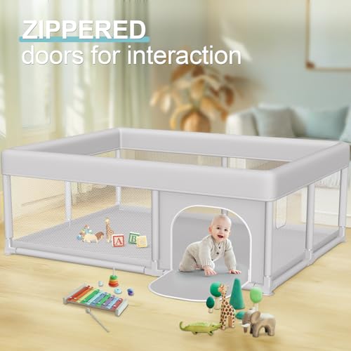 Image of Large Baby Playpen 65x50 Inch, PlayPen for Babies and Toddlers, Sturdy Safety Play Yard for Indoor & Outdoor with Zipper Gate