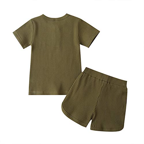 Unisex Toddler Baby Boy Girl Summer Clothes Short Sleeve T-Shirt Tops+Short Pants Ribbed Two Piece Solid Outfit Set2