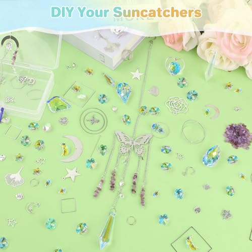 FACIACC 407 Stück Sonnenfänger Kristall, DIY Bastelsets Sonnenfänger, Hängender Regenbogen mit Kristallketten Tropfen Prisma für Innen- und Außenbereiche, Gartenfenster und Partydekoration