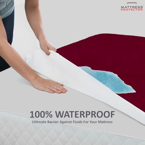 Image of Mattress Protector King Size | Ultra-Soft Luxury Feel Premium Cotton Waterproof Mattress Cover | Silky Soft, Antibacterial & Hypoallergenic | Fits Upto 10 inch Bed Cover - 6.5x6 Ft |78x72 in, Beetroot