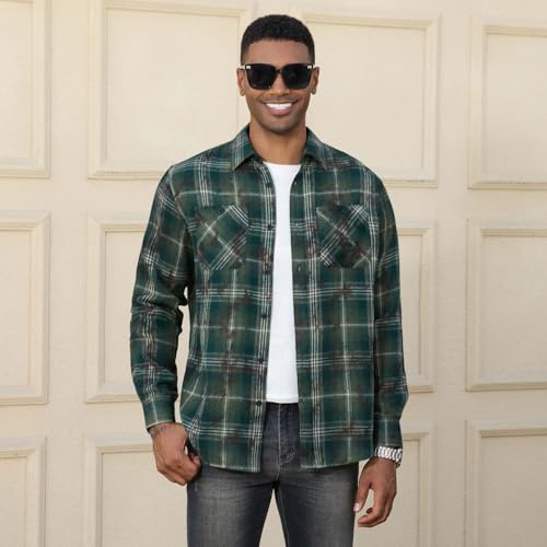Image of WARHORSEE Flannel Shirt for Men Long Sleeve Button Down Plaid Shirts