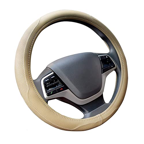 Car Leather Steering Wheel Cover - Ylife 15-inch Universal Microfiber- Neutral & Soft & Breathable & Silicone Anti Slip Auto Steering Wheel Wrap for Men Women (Beige)