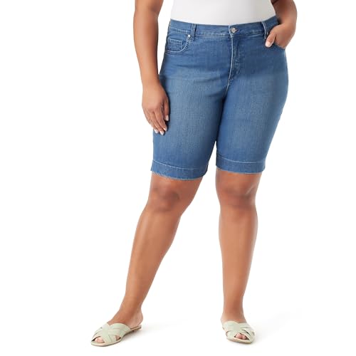 Amanda Bermuda Taille Haute Plus short femme grande taille en jean extensible et confortable