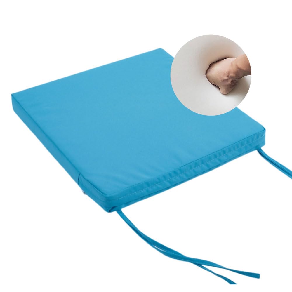 Surwin Outdoor Chair Cushions, Square Outdoor Garden Chair Seat Pads with Ties, Waterproof, Thick 5cm, for Indoor Furniture Home Office Kitchen Patio (Sky Blue,48x48x5cm)