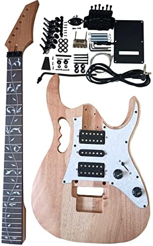 HENGYEEDIY Electric Guitar Kits in IBZ Style - Mahogany Body and Neck - Rosewood Fingerboard and All Components Included (7V) (HY-7V01)