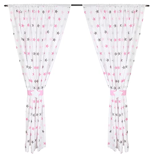 TupTam Cortinas para Habitación de Niños - 2 Paneles, Estrellas Rosa Gris, c. 155x155 cm