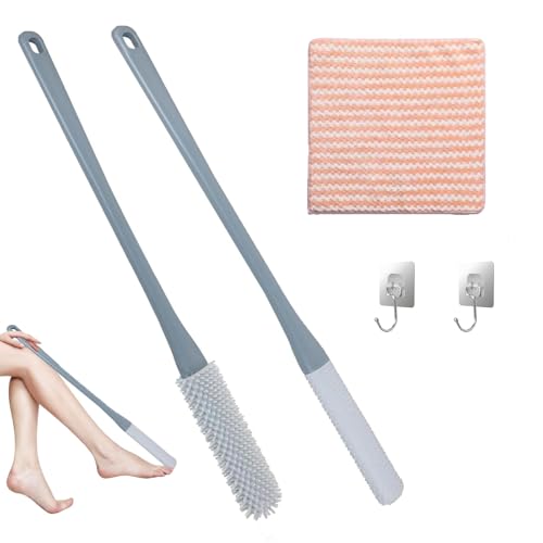 MonoFresh 2PCS Silicone Toe Gap Brush, Shower Foot Scrubber with Long Handle, Shower Toe Brush for Pregnant Women, Elderly, and People with Mobility Problems