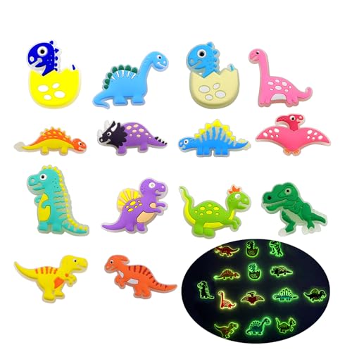Qaziuy Set di 14 ciondoli a forma di croce, luminosi al buio, a forma di dinosauro, con croc, accessori per scarpe, graziosi ciondoli per bambini, ragazze e ragazzi, PVC