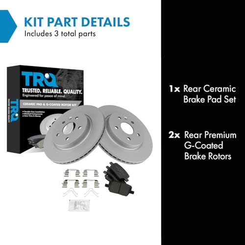 Image of TRQ Rear Brake Pad and Rotor Set Ceramic Coated Rotors Compatible with 2016-2019 Cadillac CT6 Chevrolet Camaro