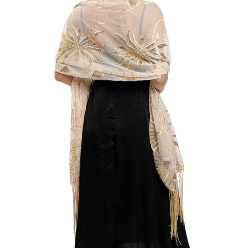 Fringe Trim Embroidered Sequin Shawl Wraps for Women Evening Dresses2