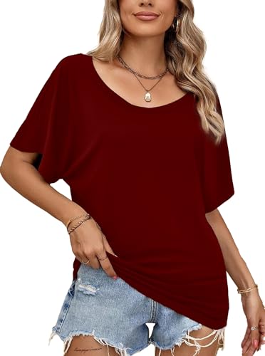 Image of Hilinker Womens Sexy Off The Shoulder Tops Short Batwing Sleeve T Shirt Oversized Casual Tee