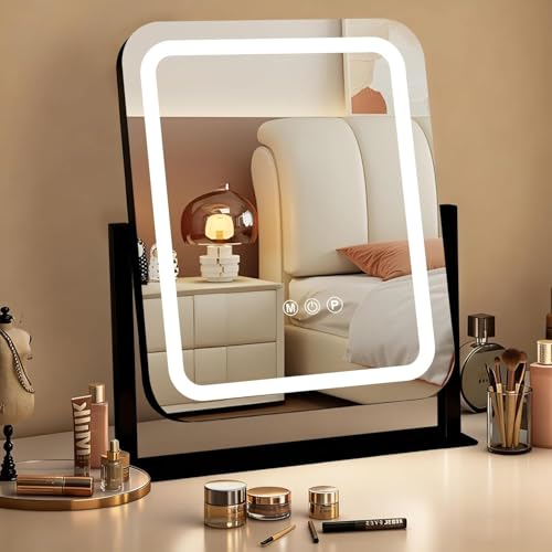 Ratsamee Black Vanity Mirror with Lights 1513 Led Makeup Mirror Lighted Makeup Mirror with 3 Color Dimmable Lights Smart Touch Screen Control 360Rotation
