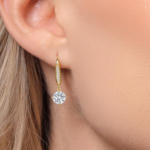 2.09 Cttw 10K Yellow Gold IGI Certified Lab Grown Diamond Drop Earrings For Women | Each 1 Ct Round 6.5MM | E-F Color | VS1-VS2 Clarity | Lab Grown Diamond Accents | Fine Gold Jewelry for Her Mom Wife2